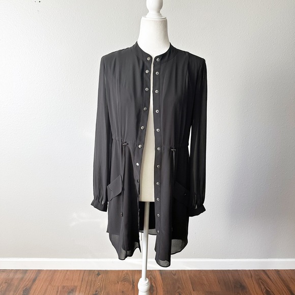 Haute Hippie Black Silver Button Front Drawstring Waist Tunic Dress Size Small - Picture 2 of 12